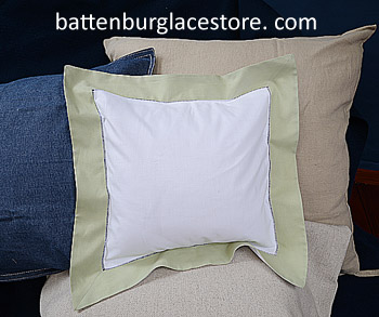 Square Pillow Sham. White with NILE green color border.12 SQ. - Click Image to Close